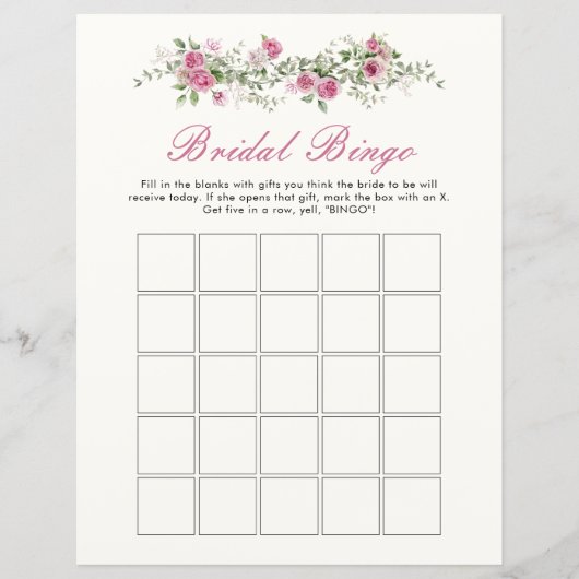 Papier Love Shack Fiance Fleurs Roses Bridal Bingo Jeu (Devant)