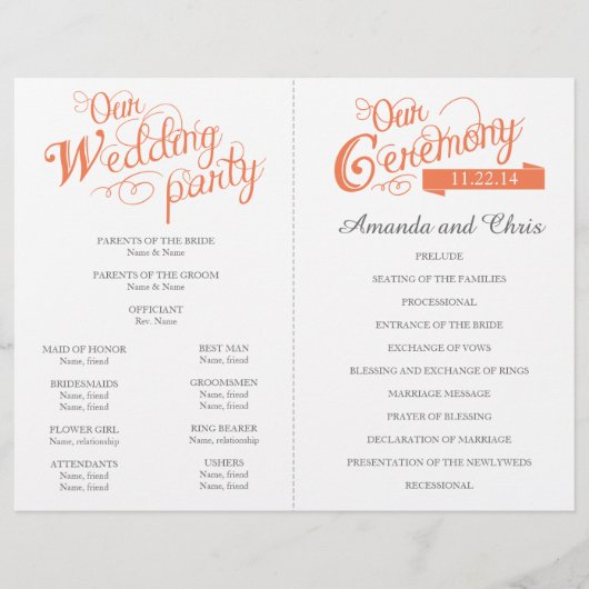 Papier Love Story Wedding Program Circulaire (Devant)