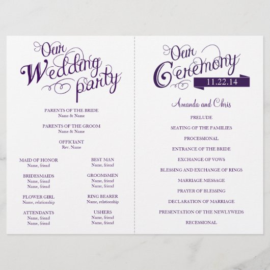 Papier Love Story Wedding Program Flyer-Purple (Devant)