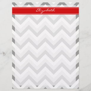 Papier Lt Grey Med Grey Blanc Chevron Rouge Nom Monogramm