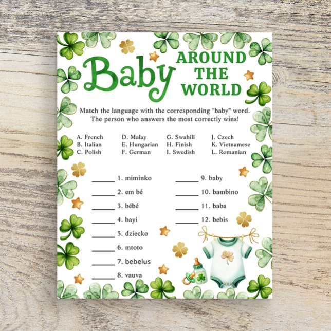Papier Lucky Charm Baby autour du monde jeu de douche (Baby Shower Game Card)