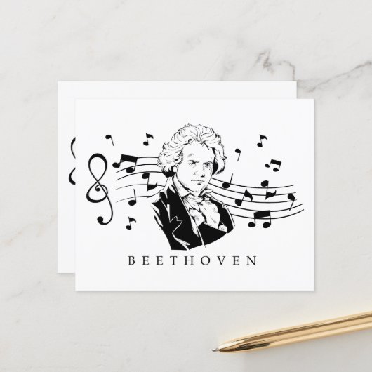 Papier Ludwig van Beethoven Portrait et buste avec des no (Devant/Arrière en situation)