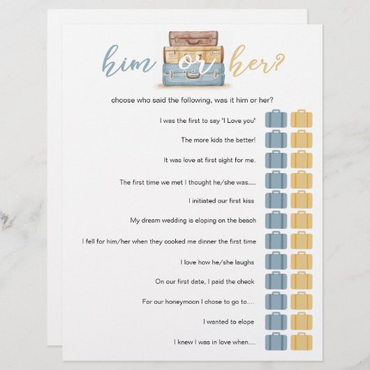 Papier Lui ou elle // jeu de douche nuptiale (Devant / Derrière)