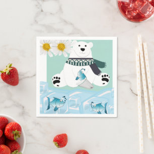 Papier luiers, polair Beer Vis Ice Floral Napkins Servet