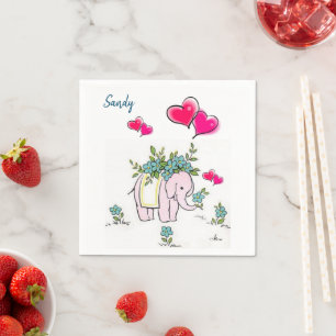 Papier luiers, roze harten, olifant servet