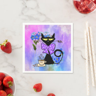 Papier luiers, Waterverven Kat FelineCoffee Servet