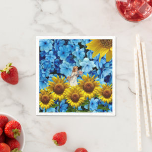 Papier luiers, zonnebloem Angel Blue Floral Servet