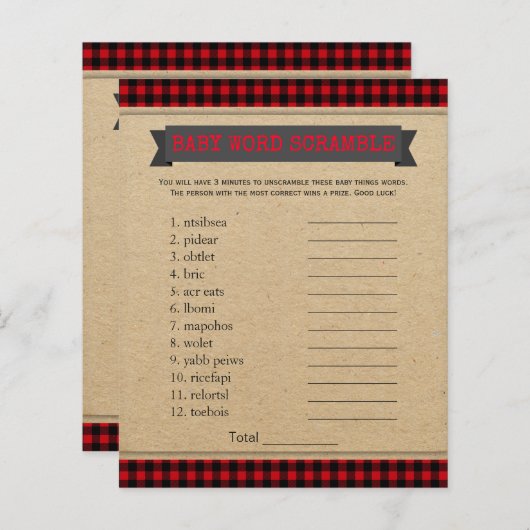 Papier Lumberjack Boho Baby shower Jeux Mot (Devant / Derrière)