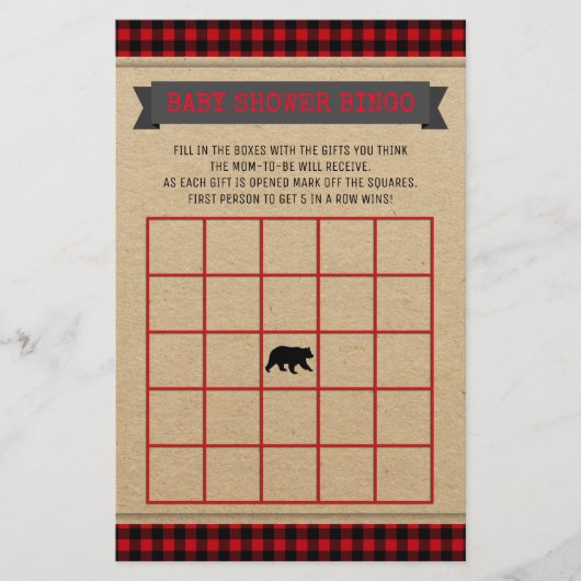 Papier Lumberjack Boys Baby shower Bingo Card (Devant)