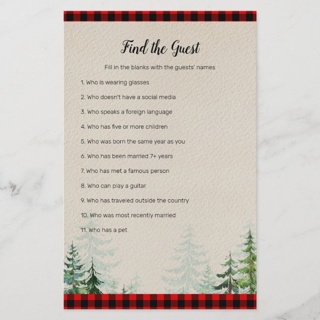 Papier Lumberjack Watercolor Trouvez le jeu Invité (Devant)