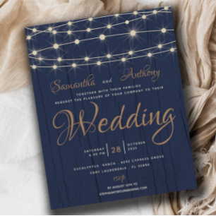 Papier Lumières de corde de Navy de budget Invitation de