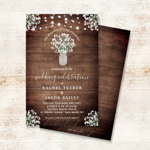 Papier Lumières de jarres de maçon rustiques Invitation d
