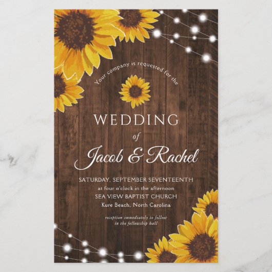 Papier Lumières de tournesol rustique sur Faire-part de m (Devant)