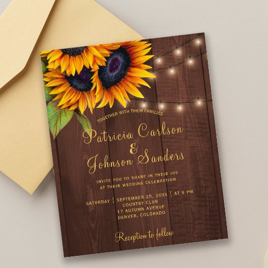 Papier Lumières tournesol rustique grange mariage budget