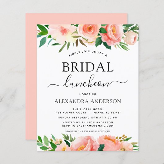 Papier Luncheon de mariage floral corail Budget Peach (Devant / Derrière)