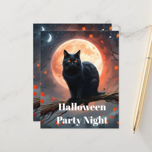 Papier Lune de chat noir d'Halloween effrayant, (Devant/Arrière en situation)