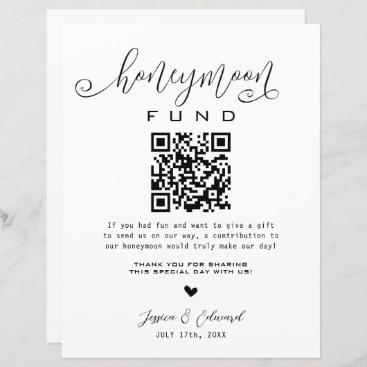 Papier Lune de miel Qr Code Black Chic Modern Minimal (Devant / Derrière)