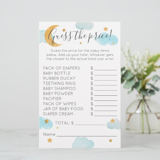 Papier Lune & Etoiles Baby shower Nuages Devinez le prix (Debout devant)