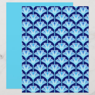 Papier Lys Art Déco, Bleu Cobalt, Aqua et Blanc