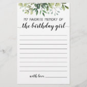 Papier Ma Mémoire Préférée De La Fille D'Anniversaire (Devant)