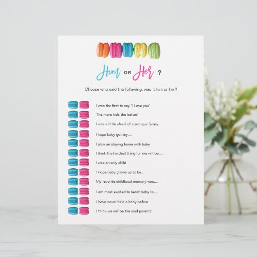 Papier Macaron Thé Lui ou son Baby shower nuptial jeu (Debout devant)