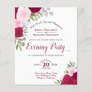 Papier Magenta Floral Mariage Soirée Budget Invitation