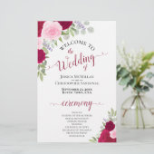 Papier Magenta & Pink Boho Floral Budget Wedding Programm (Debout devant)