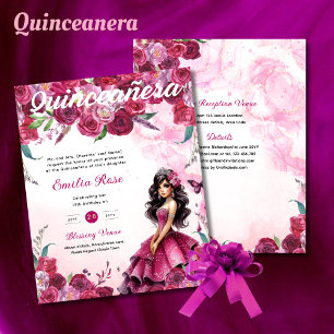 Papier Magenta Rose Quinceanera robe papillons floraux