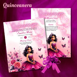 Papier Magenta Rose Quinceanera robe papillons floraux