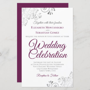 Papier Magenta sur le blanc BUDGET Mariage Inviter Grand