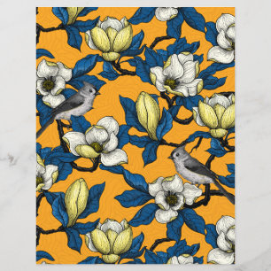 Papier Magnolia en floraison et oiseau de tireur 3