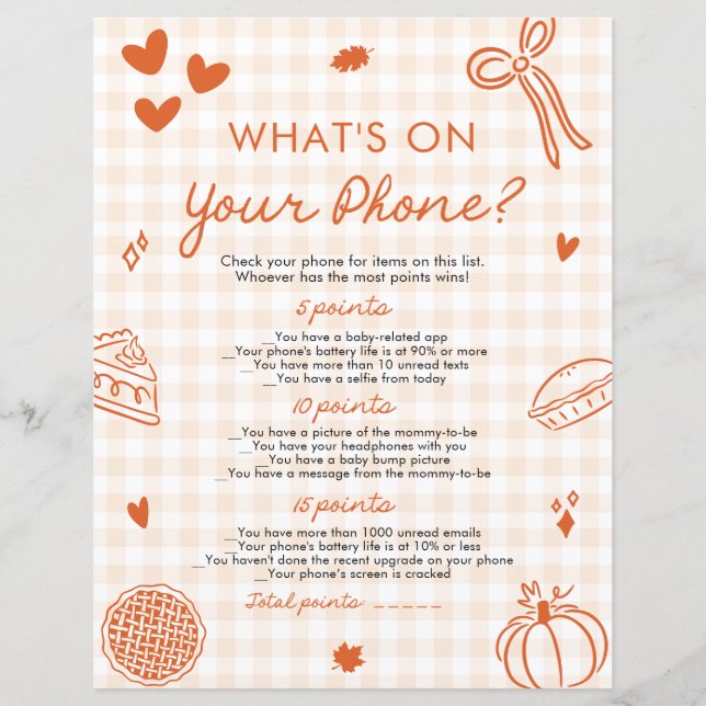 Papier Main Drawn What's on Your Phone Baby shower Game (Devant)