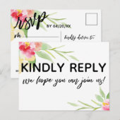 Papier main libre Fleurs Boho Choix de menu RSVP (Devant / Derrière)