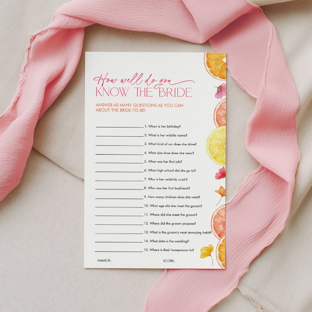 Papier Main Squeeze Bridal Shower Games Know the Bride (How well do you know the Bride? Main Squeeze Citrus Bridal Shower Game)