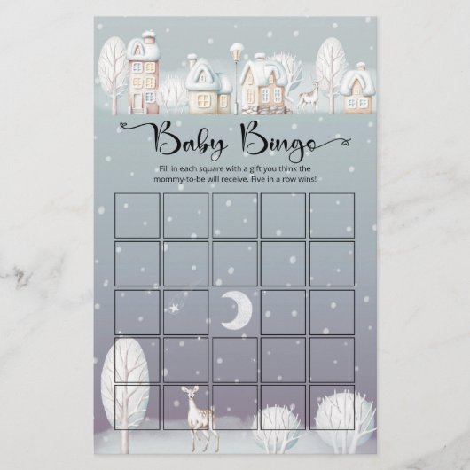 Papier Maison neige hiver baby shower bébé jeu de bingo (Devant)