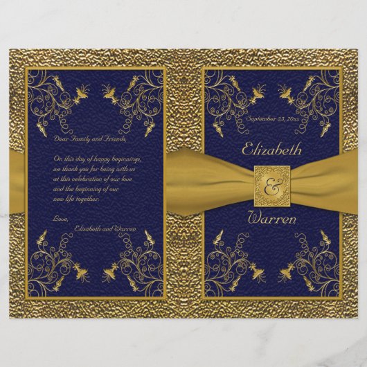 Papier Majestic Navy et Gold Wedding Program (Devant)