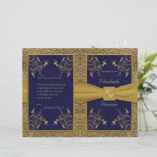 Papier Majestic Navy et Gold Wedding Program (Debout devant)