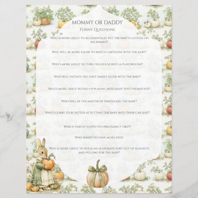 Papier Maman Bunny et Baby shower citrouille Jeu (Devant)