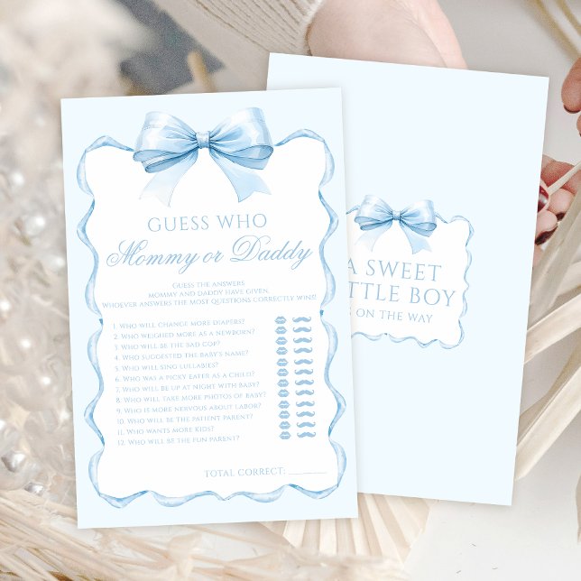 Papier Maman ou papa bleu ruban bébé garçon douche jeux (Créateur téléchargé)