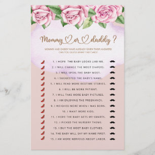 Papier Maman ou papa fille jeu de baby shower