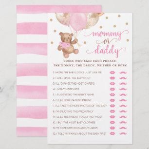 Papier Maman ou papa Jeu Baby shower Teddy Bear