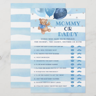 Papier Maman ou papa Jeu Baby shower Teddy Bear