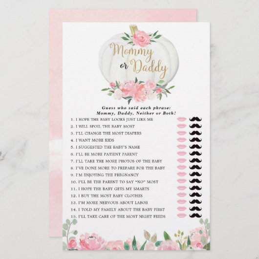 Papier Maman ou papa jeu d'or rose chute citrouilles (Devant / Derrière)