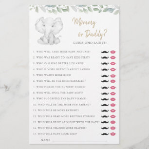 Papier Maman ou papa Jeu Elephant Baby shower de verdure