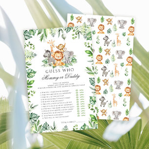 Papier Maman ou papa Safari Animaux baby showers jeux