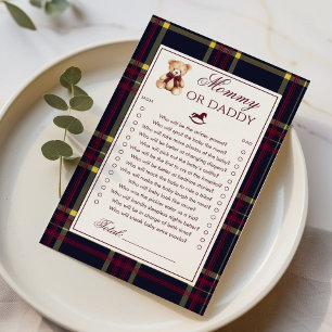 Papier Maman ou papa Teddy Bear Plaid jeu de Baby shower