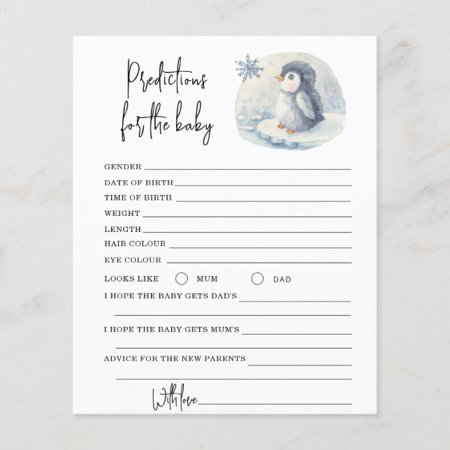 Papier Manchot - prédictions et conseils bébé (Devant)