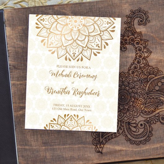 Papier Mandala d'or Budget Mehndi Invitation