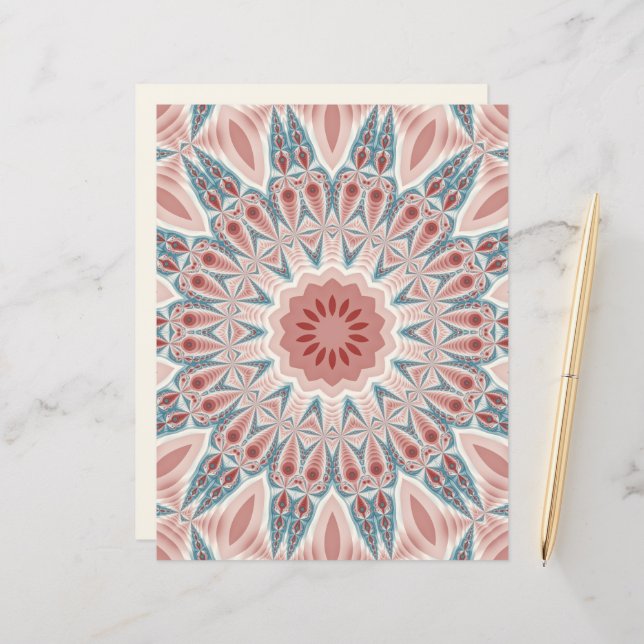 Papier Mandala fractal art moderne saisissant en kaléidos (Devant/Arrière en situation)