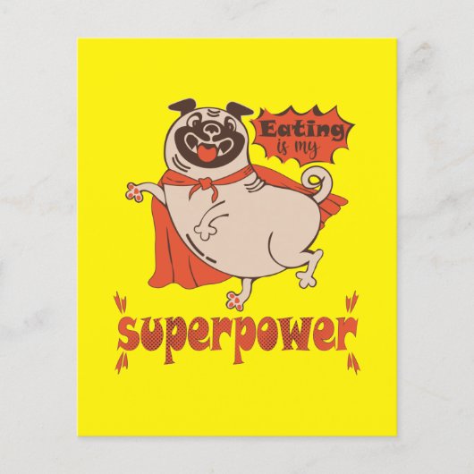 Papier Manger est mon superpouvoir cape rouge pug style d (Devant)